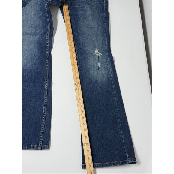 Levi’s TOO SUPERLOW BOOT 524 Women’s Dark Blue Flare Distressed Jeans Sz W28 L30 - Picture 8 of 13